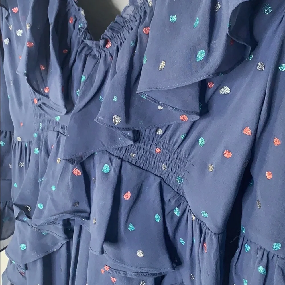 New REBECCA TAYLOR Glitter Gem Chiffon silk long sleeve Dress blue - Picture 6 of 10